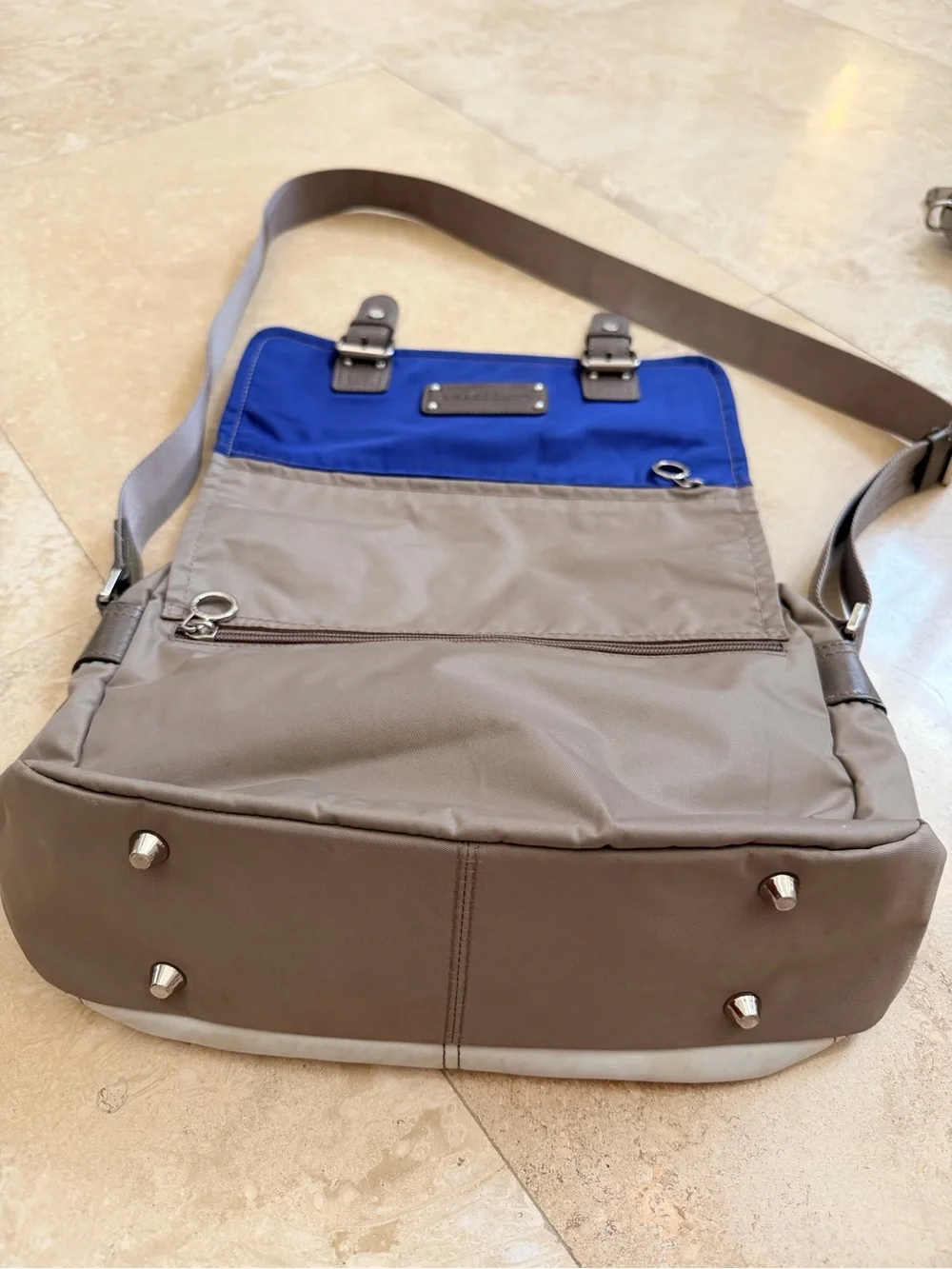 Blue and Taupe Messenger Bag